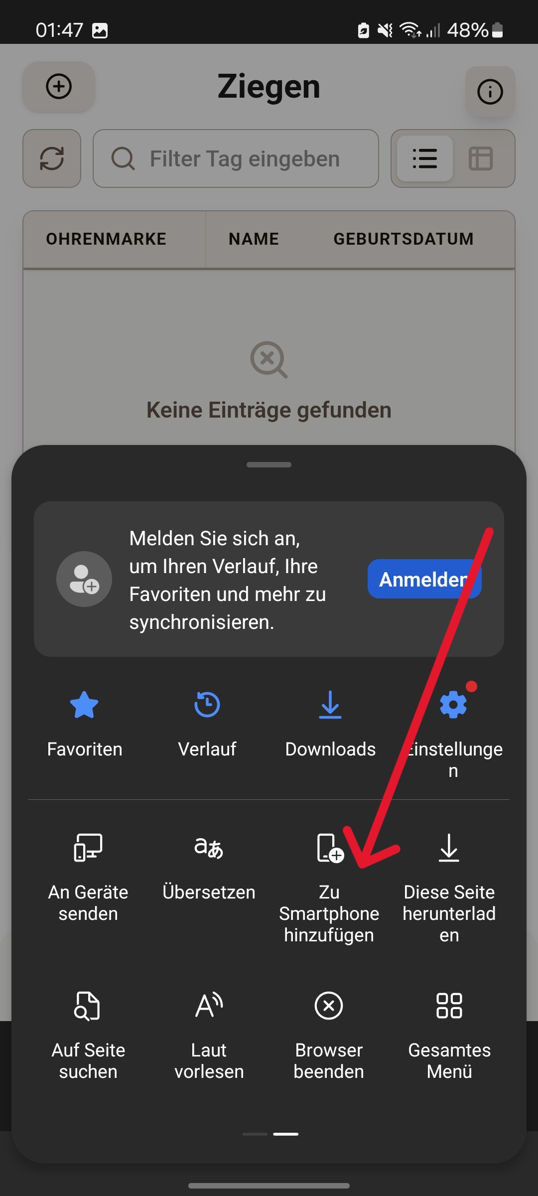 zu Smartphone hinzufügen